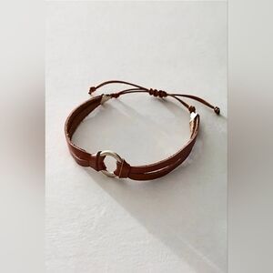 NWT! Free People, County Lines Leather Bracelet, Brown/Silver, MSRP $30